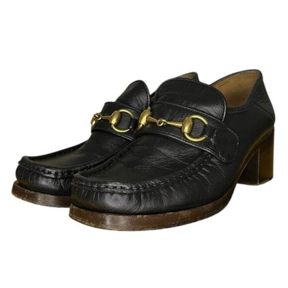 Gucci Vegas Womens Horsebit Block Heel Leather Loafers Size EU 34.5 US 5 - Picture 1 of 8